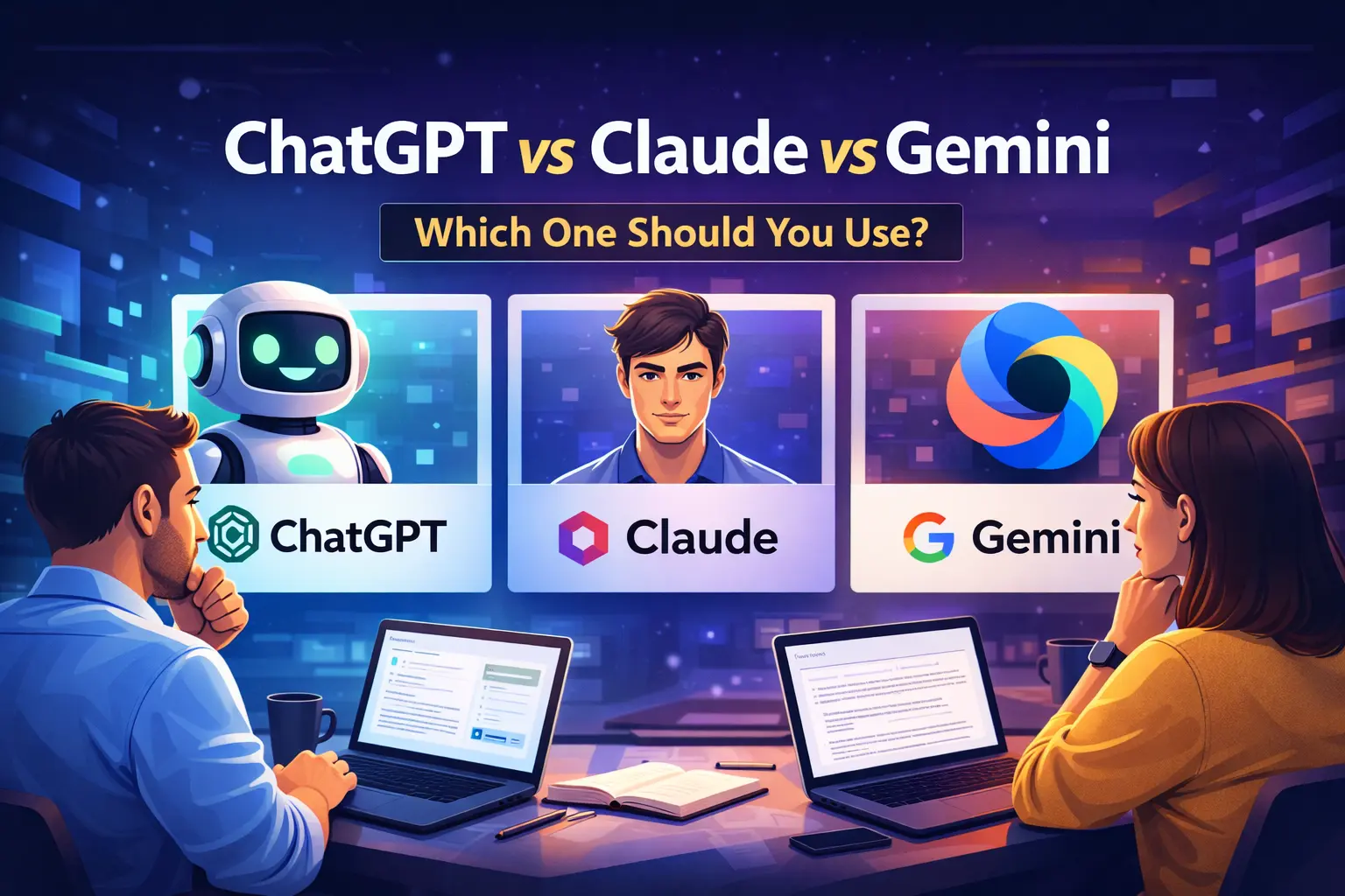 AI generated feature image for ChatGPT vs Claude vs Gemini: Which One Should You Use?