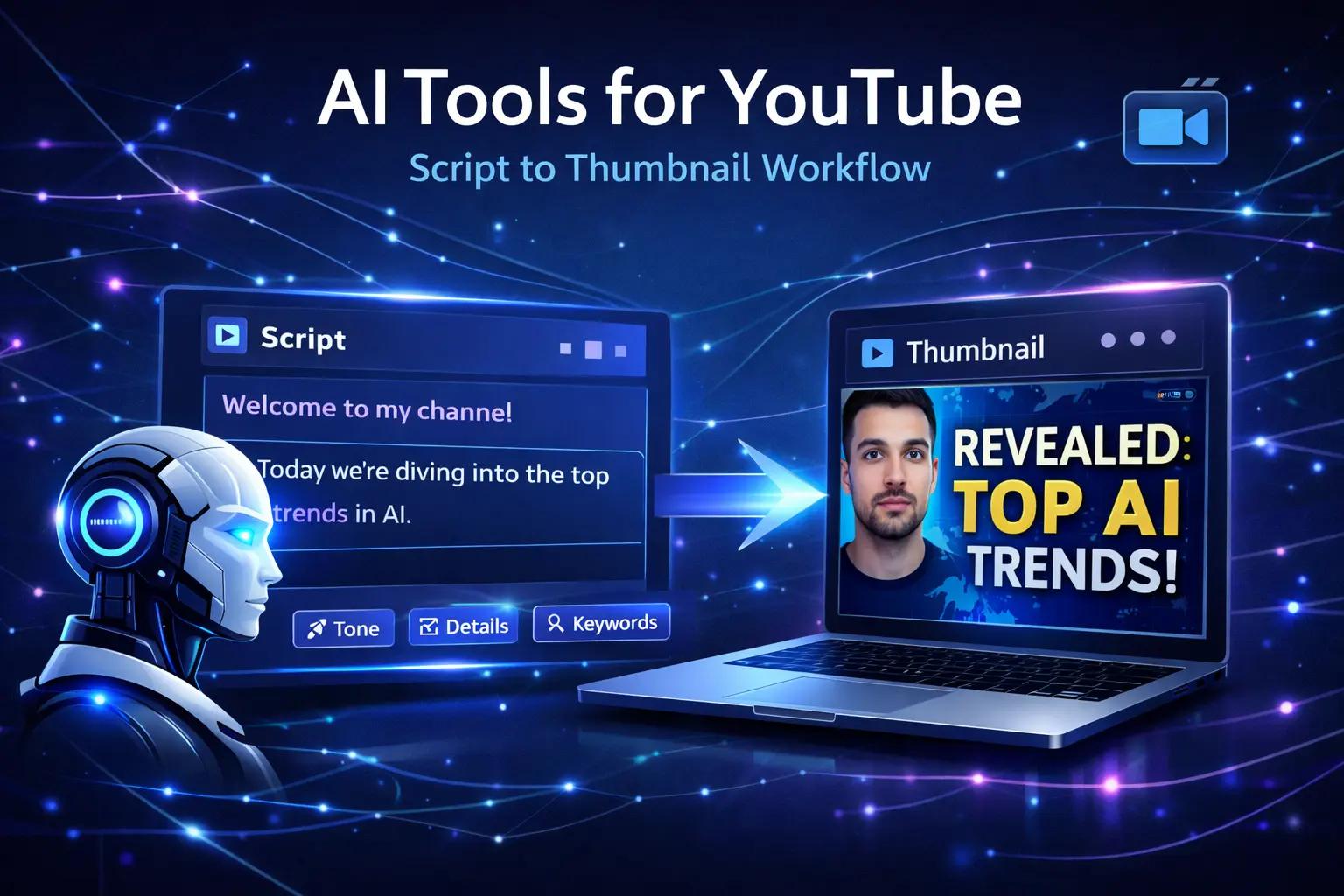 AI generated feature image for AI Tools for YouTube: Script to Thumbnail Workflow
